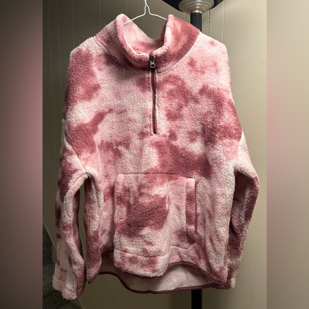 Old Navy Pink Tie-Dye Cozy Sherpa Half-zip